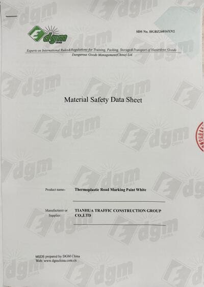 MSDS thermoplastic road marking paint safety data sheet