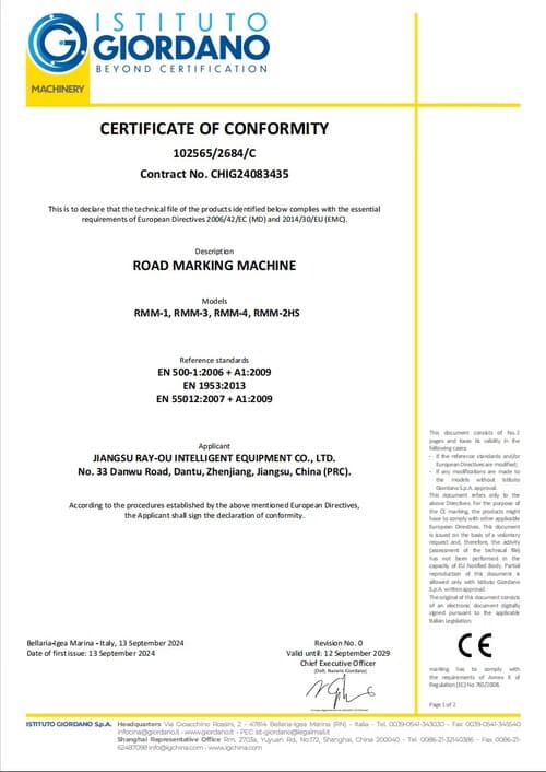 Road marking machine CE certification certificate