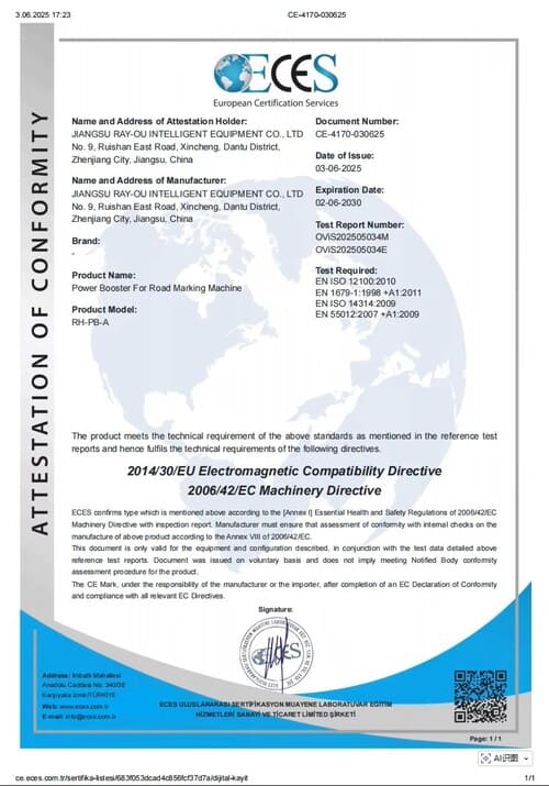 Road marking machine CE declaration of conformity document